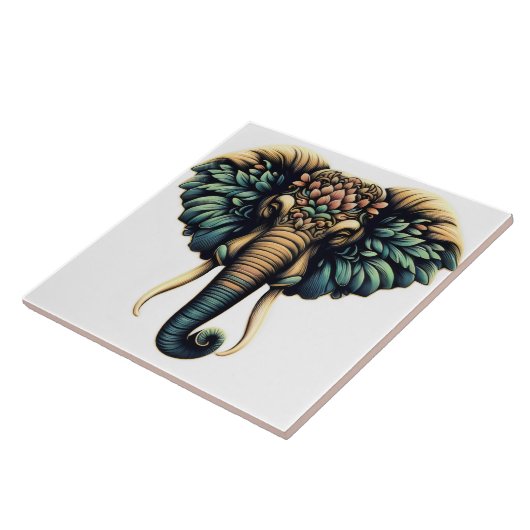 Olifant in levendige bloemen en bladeren tegeltje (Zijkant)
