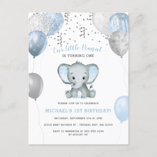 Olifant jongen Ballonnen 1e verjaardag Briefkaart