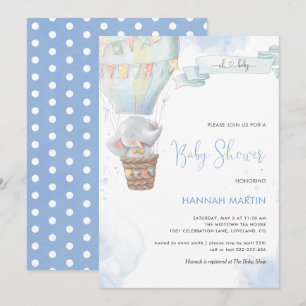 Olifant Jongen Blauwe Ballon Cute Baby Shower Kaart
