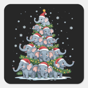 Olifant Kerstboom Grappige Lieve Olifant Vierkante Sticker