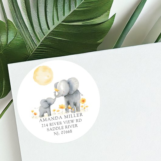 Olifant Kisses Baby shower Adreslabel Ronde Sticker