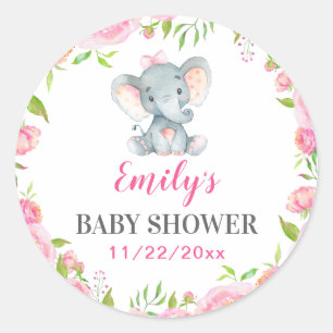 Olifant kleine pinda meisje Baby shower sprinkle Ronde Sticker