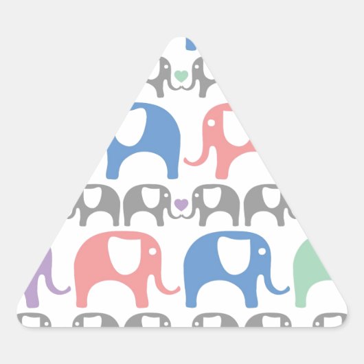 Olifant Liefde Zacht Pastel Patroon met harten Driehoek Sticker (Voorkant)