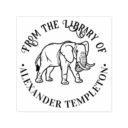 Olifant Lijntekening #2 Ronde Bibliotheek Boeknaam Zelfinktende Stempel (Design)