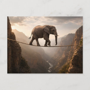 Olifant loopt op het touw kunst briefkaart