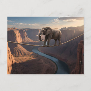 Olifant loopt op het touw kunst briefkaart