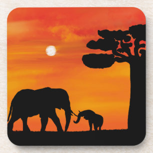 olifant, ,lucht ,dieren ,zonsopgang ,natuur ,afrik bier onderzetter