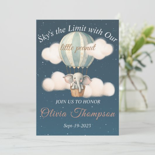 Olifant luchtballon Baby shower nacht Kaart (Staand voorkant)
