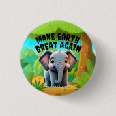 Olifant, maak de aarde weer groot, milieu ronde button 3,2 cm (Voorkant)