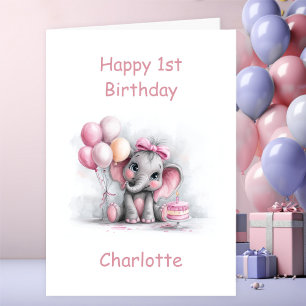 Olifant meisje baby 1e verjaardag kaart