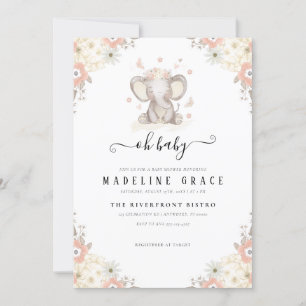 Olifant Meisje Baby Shower Uitnodiging