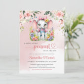Olifant meisje Baby shower Uitnodiging pinda (Staand voorkant)
