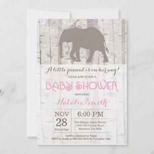 Olifant Meisje Baby Shower Uitnodiging Rustiek