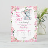 Olifant Meisje Invitation, roos rustiek, roze Kaart (Staand voorkant)