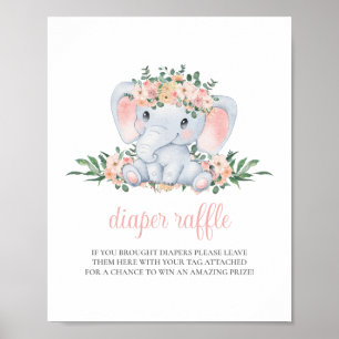 Olifant Meisje Roze Baby shower Luier Raffle Teken Poster