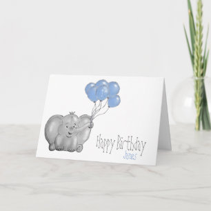 olifant met ballon op 1e verjaardag kaart