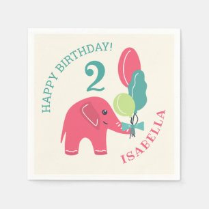 Olifant met ballonnen Meisjes 2e verjaardag Servet