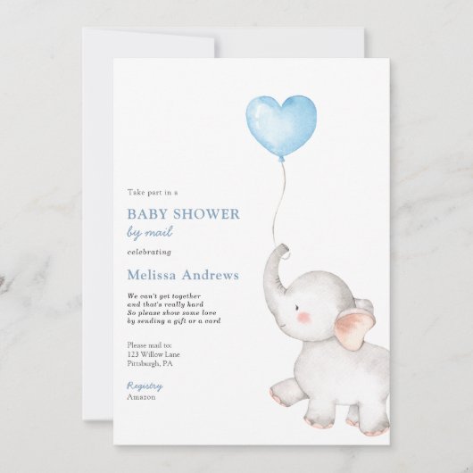 Olifant met Blue Balloon Baby shower per Mail Kaart (Voorkant)