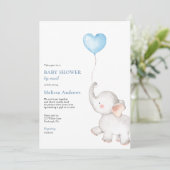 Olifant met Blue Balloon Baby shower per Mail Kaart (Staand voorkant)