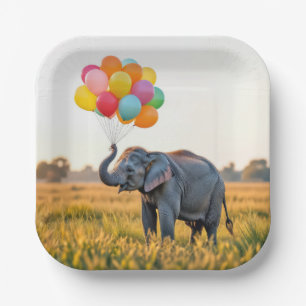 Olifant met een verjaardagsballon boeket papieren bordje