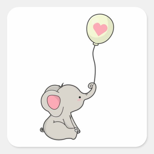 Olifant met hart in Ballon Vierkante Sticker (Voorkant)