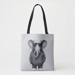 Olifant met hoodie Funny Cool Animal Vector Draagtas