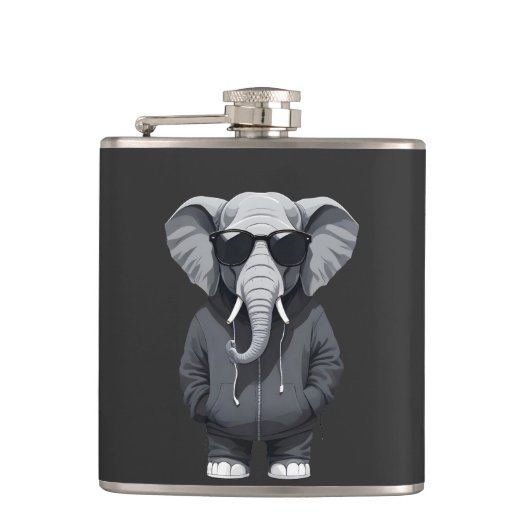 Olifant met hoodie Funny Cool Animal Vector Heupfles (Voorkant)