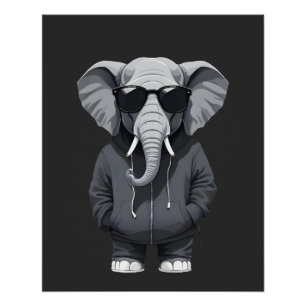 Olifant met hoodie Funny Cool Animal Vector Perfect Poster