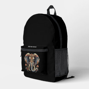 Olifant met ingewikkelde florale design bedrukte rugzak
