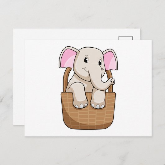 Olifant met mand briefkaart (Voorkant / Achterkant)