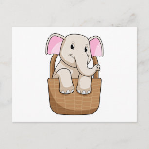 Olifant met mand briefkaart