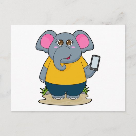 Olifant met mobiel briefkaart (Voorkant)