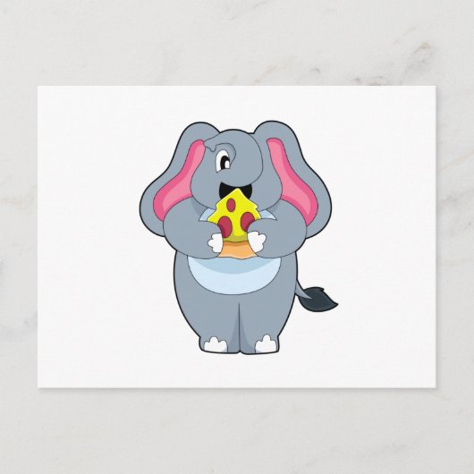 Olifant met Pizza Briefkaart (Voorkant)