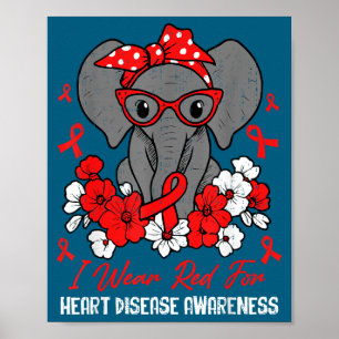 Olifant met rode lint Hartgezondheid Hart- en vaat Poster