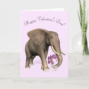 Olifant met roze orchidee feestdagen kaart