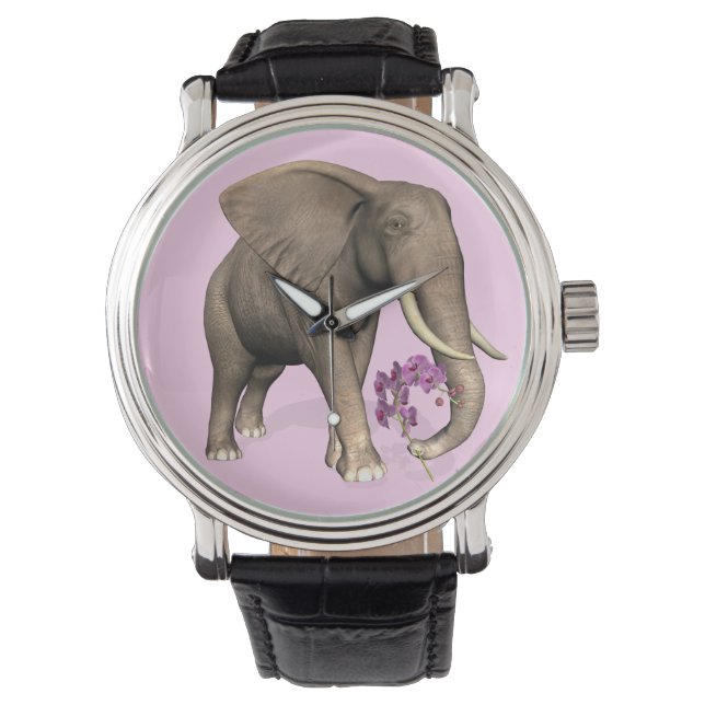 olifant met roze orchidee horloge (Voorkant)