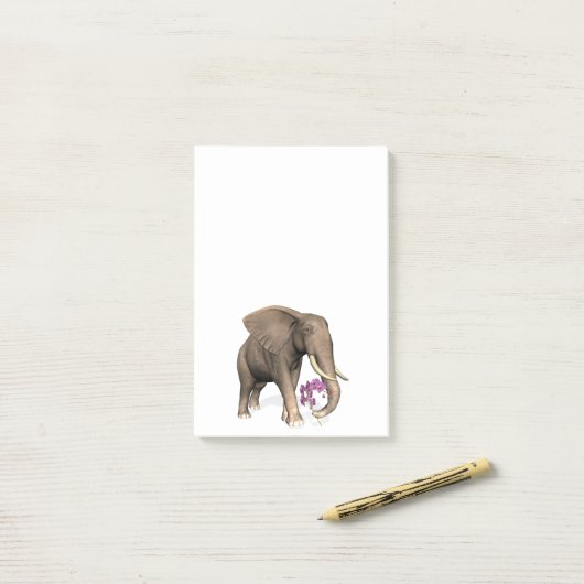 olifant met roze orchidee post-it® notes (Op bureau)