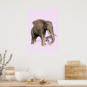 olifant met roze orchidee poster (Keuken)