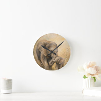 Olifant Moeder & Baby Wandklok | Ronde Klok