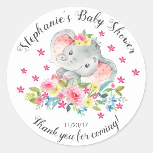 Olifant Oerwoud Dieren Baby Meisje Douche Favor Ronde Sticker