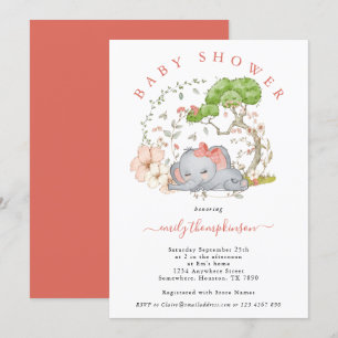 Olifant Oerwoud Foliage Koraal Meisje Baby shower  Kaart