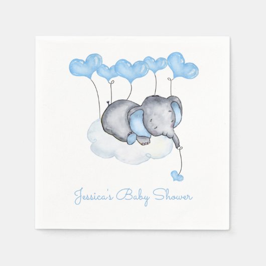 Olifant op Cloud Blue Balloons Boy Baby shower Servet (Voorkant)
