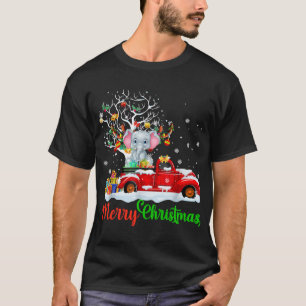 Olifant op Rode Vrachtwagen Kerstmis Pyjama Grappi T-shirt