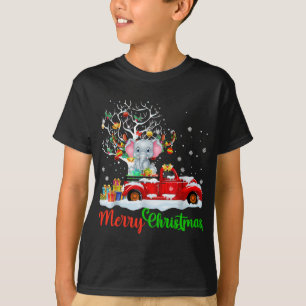 Olifant op Rode Vrachtwagen Kerstmis Pyjama Grappi T-shirt