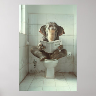 Olifant op Toilet Print Grappige Badkamer Muur Kun