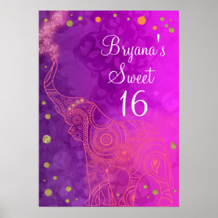 Olifant Paars Roze Oranje & Goud Feest Banner Poster