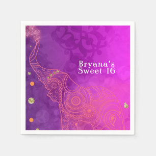 Olifant Paars Roze Oranje & Goud Feest Custom Servet