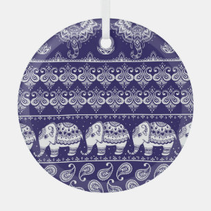 Olifant, paisley: tribal  patroon. glas ornament