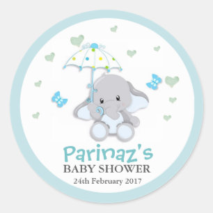Olifant ParapluLove Blauw Baby shower Sticker 