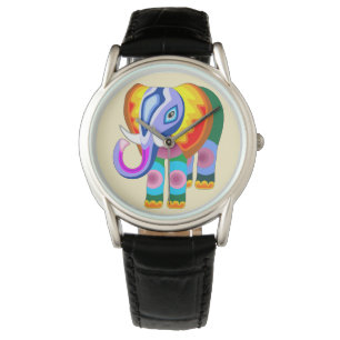 Olifant regenboog kleuren patchwork horloge